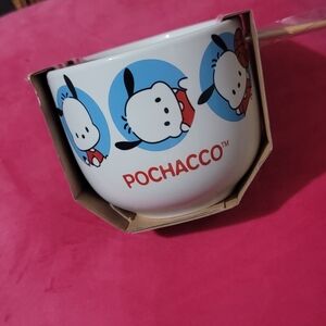 Pochacco Ceramic Bowl With Chopsticks